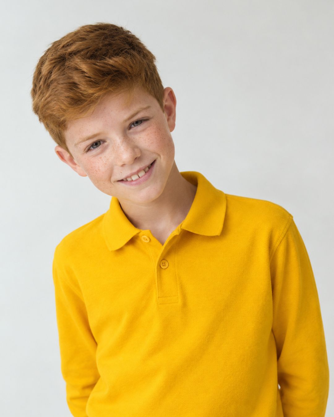 Polo manga larga de niño amarillo básico manga larga