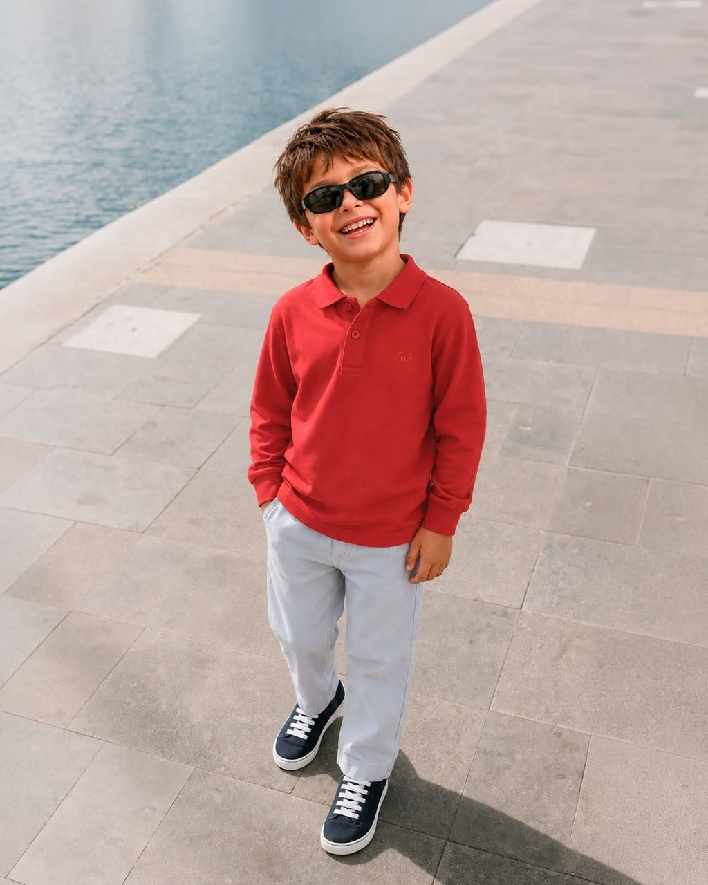 Polo manga larga de niño rojo básico botones