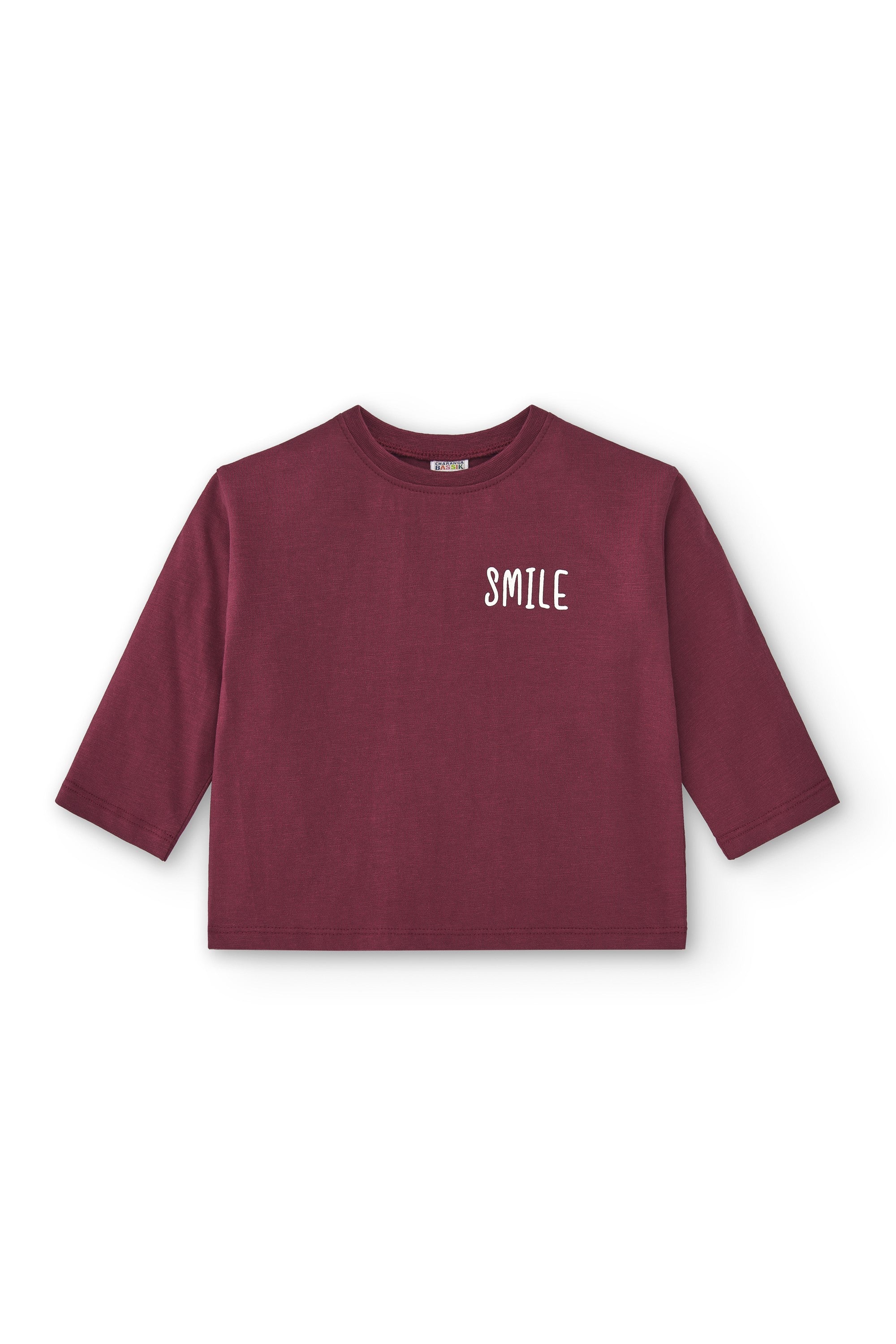 Camiseta de bebé básica en color burdeos smile Charanga