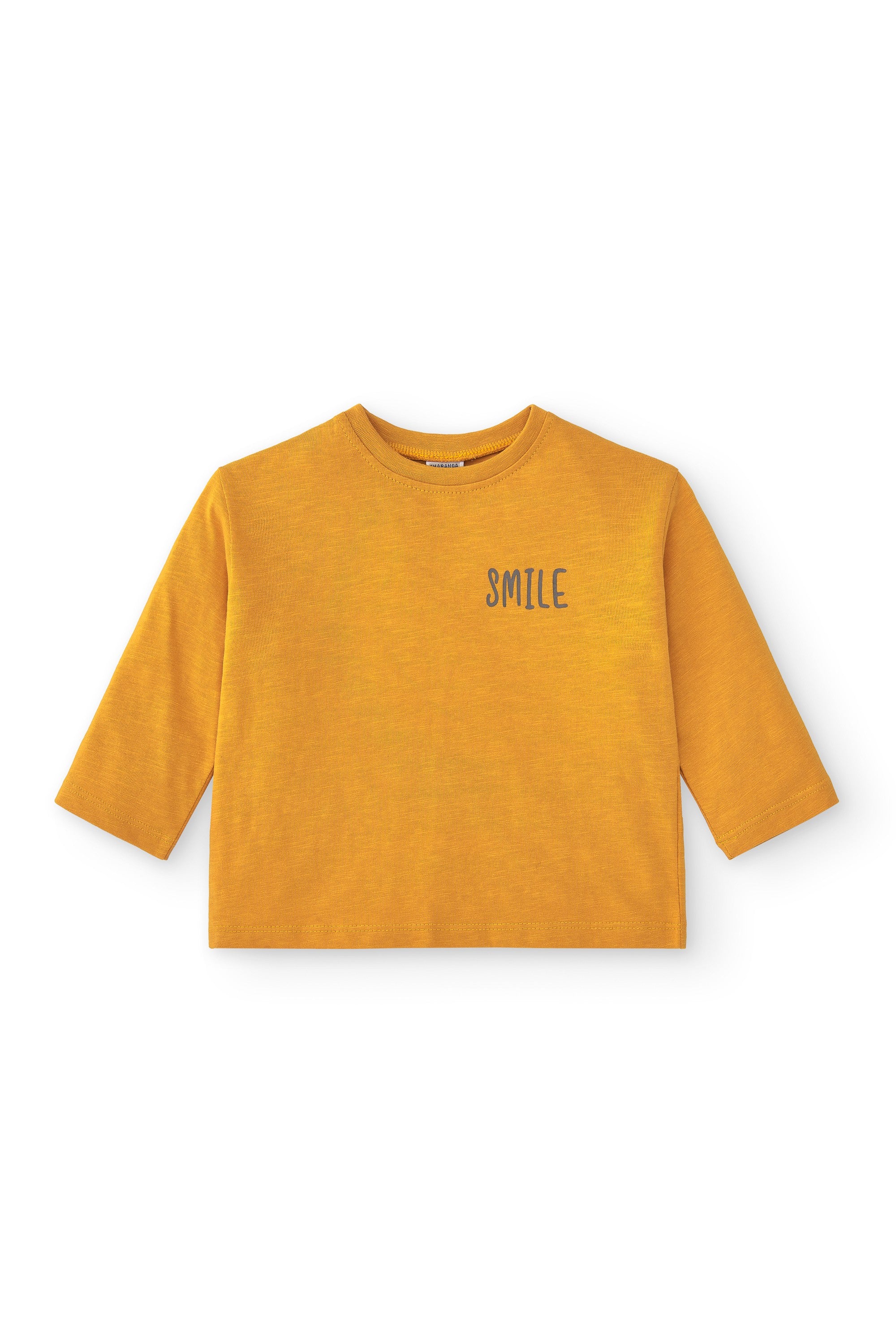 Camiseta de bebé básica en color mostaza smile Charanga