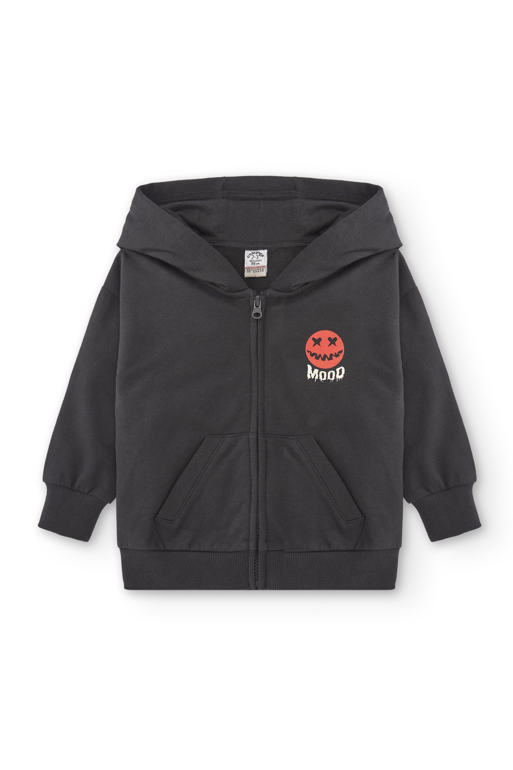 sudadera abierta niño gris oscuro con dibujo de calabaza Halloween