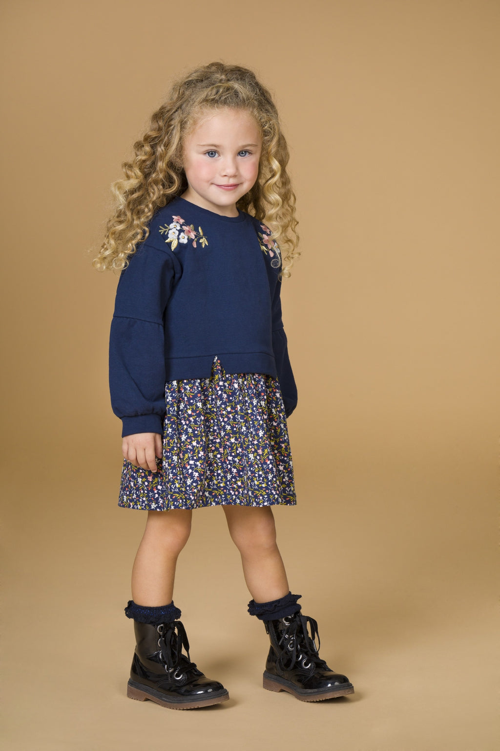 Vestido de bebé marino estampado flores Charanga