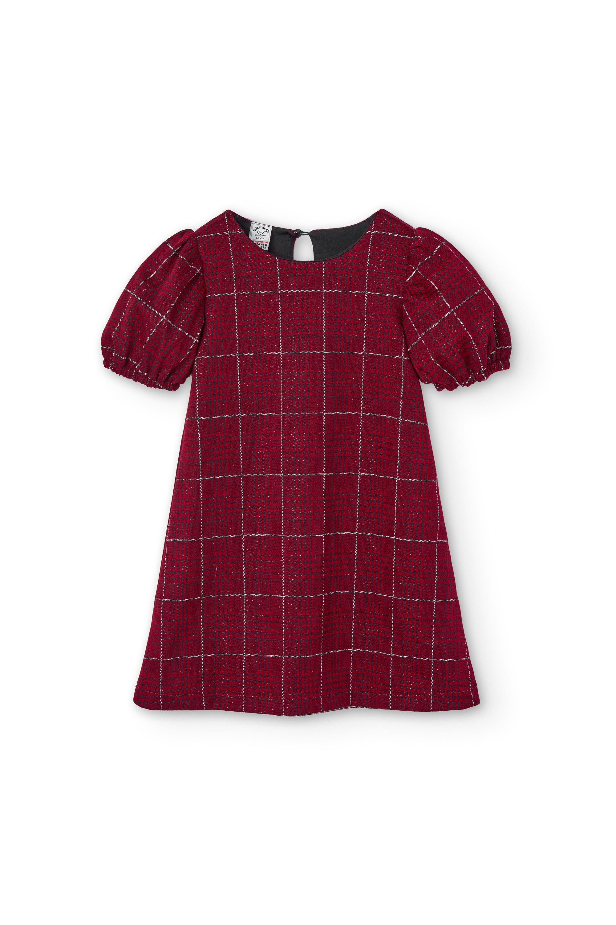 Vestido niña cuadros tartán rojo vista frontal sobre fondo blanco Charanga